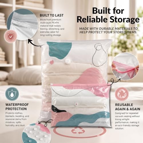 6 Pack No Pump Vacuum Storage Bags, 3D Compression Bags for Storage, (3 Medium & 3 Large) Packed in Frosted Zipper Bag - Image 4