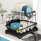 Dish Drying Rack, 2 Tier Dish Racks for Kitchen Counter | Large Stainless Steel Kitchen Dish Drying Rack with Drainboard, Detachable Dish Drainers with Utensil Holders by Doitsf