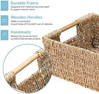 Large Natural Wicker Basket Rectangular with Wooden Handles, Seagrass Storage for Organizing, Shelves 15.5 x 10.6 x 5.5 inches - Image 4