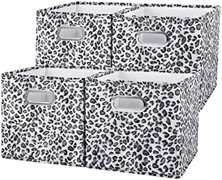 ANMINY Leopard Cheetah Print Storage Cubes Bins, Velvet, Gray, 11Inch 4PCS by ANMINY