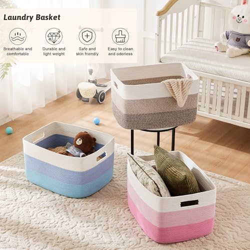Artfeel Blanket Basket,Rectangle Woven Baskets for Storage,100L Laundry Basket for Decorative Nursery Blanket,Toys,Dirty Clothes and Magazine in Shelves,Baby Room,and Living Room - Image 6