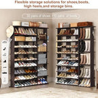 HOMEFORT 10 Tiers Shoe Rack, 50 Pairs Large Shoe Shelf, 61.8" Tall Shoe Tower, Freestanding Shoe Rack Organizer with Open Shelves, Wood Shoe Stand for Boot Storage, for Closet, Entryway, Espresso - Image 4