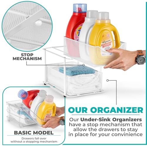 Sorbus Pull-Out Under Sink Organizer, Mesh Construction (White, 2 Pack) - Image 4