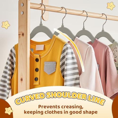 Flottian 36-Pack Baby and Kids Velvet Hangers with Clips, Non Slip and Space-Saving Kids Pants Hangers for Baby/Toddler Pants, Skirts, Coats, Gray - Image 5