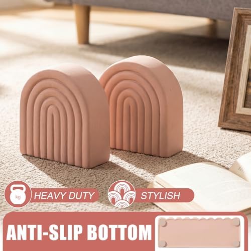 Soft Coral 2 Pcs Boho Arch Concrete Bookends for Shelves, Rainbow - Image 3