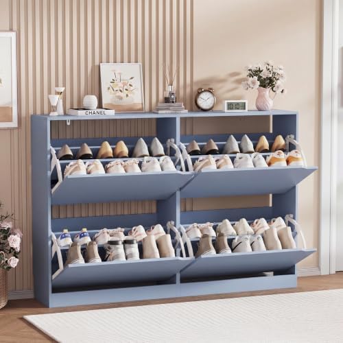 Blue Hidden Shoe Storage Cabinet for Entryway with 4 Flip Drawers - Image 6