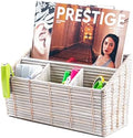 Rattan Desk Organizer – 4-Slot Letter Holder & Mail Organizer Countertop, 12.5"x6"x7.75" Wicker Mail Basket w/Metal Frame for Side Table, Boho Office Decor (White Wash) by Goraffia