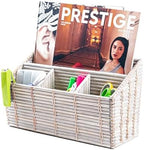 Rattan Desk Organizer – 4-Slot Letter Holder & Mail Organizer Countertop, 12.5"x6"x7.75" Wicker Mail Basket w/Metal Frame for Side Table, Boho Office Decor (White Wash) by Goraffia