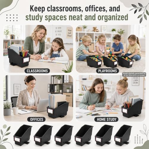 gisgfim 12 Pcs Non-Tip Book Bins with Stabilizer Wings (Black) - Image 6