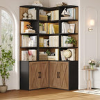 FINETONES 74" Tall Corner Bookshelf, Wooden Bookshelf with Doors by finetones