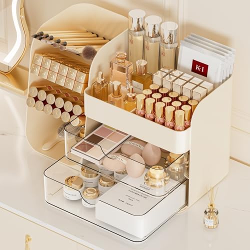 Booklov Small Makeup Organizer for Vanity Countertop, Cream by Booklov