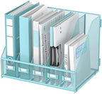 SUPEASY Desk Organizers Metal Desk Magazine File Holder with 5 Vertical Compartments Rack File Organizer for Office Desktop, Classroom, Home Workspace, Blue Plus by SUPEASY