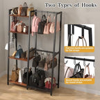 HavenlyYouth Purse Storage Organizer for Closet, 4-Tier Iron Wood Purse Rack, 8 Purse Hooks & 2 Side Hooks for Bag Organizer, Large Capacity Handbag Storage Rack for Home, Living Room - Image 4
