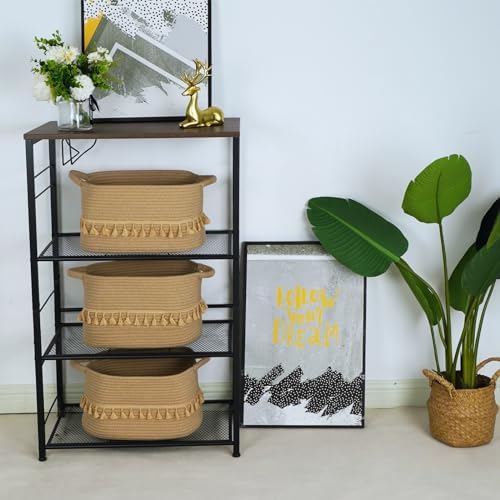 TeoKJ Storage Basket 3 Pack for Organizing, Rope Cotton Baskets for Toy, Clothes, Blankets, Decorative Basket for Living Room, Nursery, Bathroom, Jute - Image 4