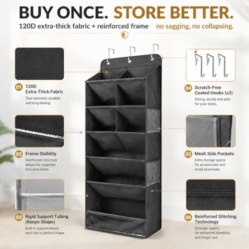 HOMELUX THEORY Hanging Shoe Organizer for Closet, 6-Tier, 120D, Dark Gray - Image 2