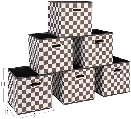 Household Essentials Fabric Storage Bins 6 Piece Set, Checkerboard White and Black - Image 2