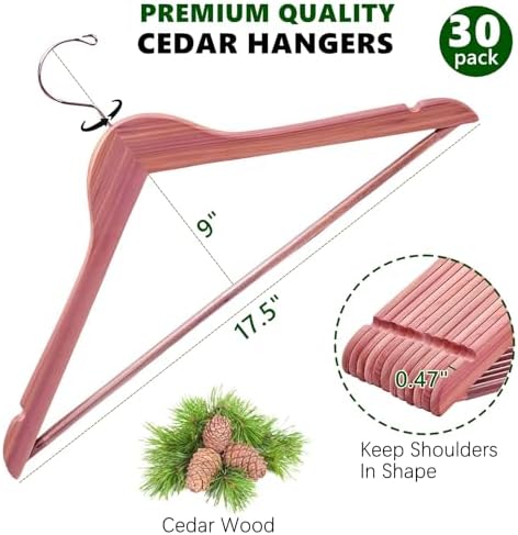 Amber Home 60 Pack Cedar Coat Hangers, Wooden Suit Hangers - Image 2