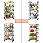 PUSDON 4-Tier Large Stackable Wire Storage Baskets with Wheels, Metal Rolling Utility Cart Organizer, Produce Basket for Kitchen Pantry, Floor Shelf, Matte Black - Image 6