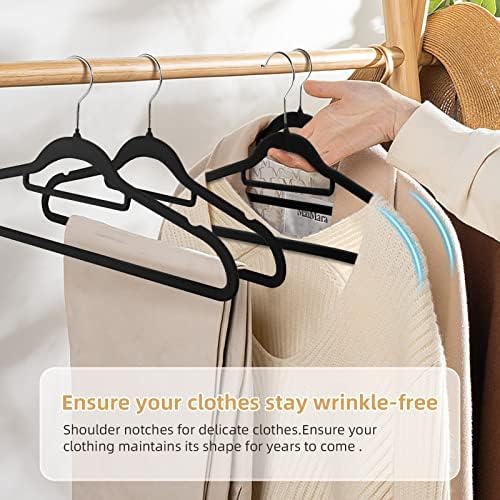 Velvet Non-Slip Hangers, Heavy-Duty Suit Hangers with 360° Swivel Hook for Space-Saving Storage - 20 Pack, Black - Image 4