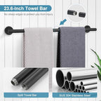 TQKAG Matte Black Bathroom Hardware Set 5 Pieces, SUS304 Stainless Steel Towel Bar Set Round Bathroom Towel Rack Set Wall Mounted - Image 2