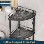 Consumest Corner Shower Caddy Stand - 3 Tier Shower Organizer with Soap Holder, Tall Floor Corner Shelves Standing with Adjustable Feet & 4 Hooks, Storage Rack for Bathroom Black - Image 6