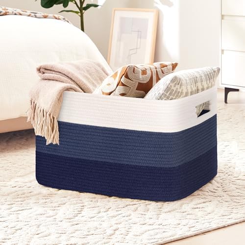 72L Large Woven Laundry Basket Hamper with Handles, Gradient Blue - Image 4