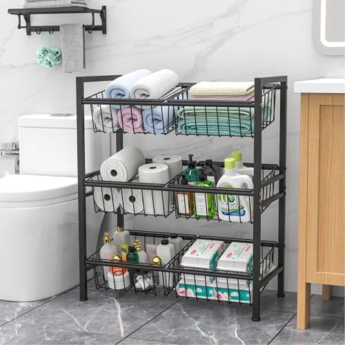 Hastatii Kitchen Storage Basket Shelf, Snack Shelf, Vegetable Shelf, 3 Tier, Black - Image 5