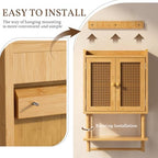 AmazerBath Bathroom Wall Cabinets, Bamboo Medicine Cabinet with Rattan Door, Over The Toilet Storage Cabinet with Towel Bar, Wall Mounted Cabinet with Adjustable Shelves for Small Spaces - Image 6
