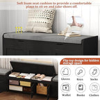 HOMEFORT 41.3" Shoe Bench with Lift Top Storage, Entryway Bench with Cushioned Seat, Wooden End of Bed Bench, Shoe Cabinet Bench with Hidden Storage Space, for Bedroom, Hallway,Black - Image 4