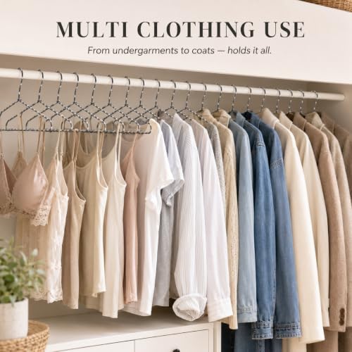 Clothes Hangers 10 Pack – Space Saving Fabric & Metal Hangers, Non-Slip Pant & Coat Hangers, Room Essentials, Closet, Durable Wardrobe Storage, Suits & Pants – Natural/White - Image 4