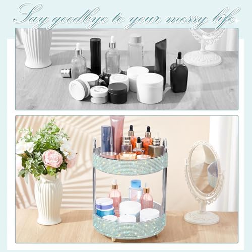 Honeydak Rotating Perfume Organizer Tray, 2 Tiers, Resin Diamond, AB Color - Image 5