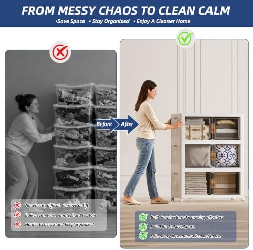 SAILUN 321QT/80Gal Stackable Storage Bins with a Lid, Collapsible Storage Bins With Doors, Folding Cabinet for Home Closet Organization,3 Pack-26 W x 16.5" D x 43.3" H White - Image 4