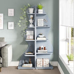 Tribesigns Corner Shelf, Modern 5-Tier Wall Corner Bookshelf, Stylish Corner Small Bookcase Storage Rack Plant Stand with Unique Shape for Living Room, Home Office (Blue, 2PCS) - Image 2