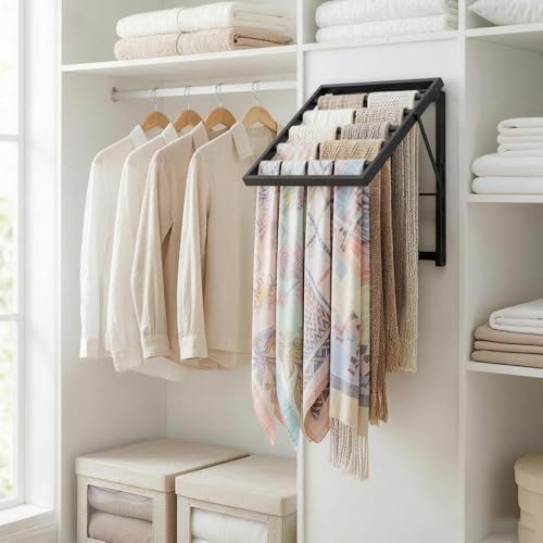 Wall Mounted Tie Rack Organizer, Metal Tie Rack Holds Up to 58 Ties, Adjustable Angle Tie Holder for Closet,Tie Organizer Wall Mounted, Suitable for Ties, Scarves and Belts Organization (Black) - Image 4