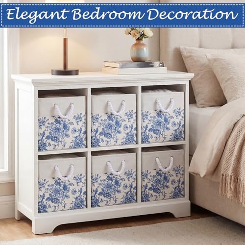 Blue Floral Cube Storage Bin Set of 6 Cube Storage Basket, 13 Inch - Image 5