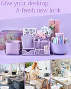 Purple Desk Accessories and Organizers with Desk Organizer and 360°Rotating Pen Holder stapler Pen and a Lot of Office Purple Office Supplies Beautifully Presented in a Gift Box - Image 7