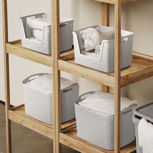 Curver Set of 2 XL 30.5L Jute Decorative Plastic Organization and Storage Baskets - Perfect Bins for Home Office, Closet Shelves, Kitchen Pantry and All Bedroom Essentials, White - Image 7