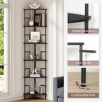 MAHANCRIS 6-Tier Corner Shelf, 65" Tall Corner Bookshelf with Metal Frame, Narrow Display Shelf Stand, Industrial Corner Bookcase for Living Room, Bedroom, Home Office, Black CSBK6601 - Image 3