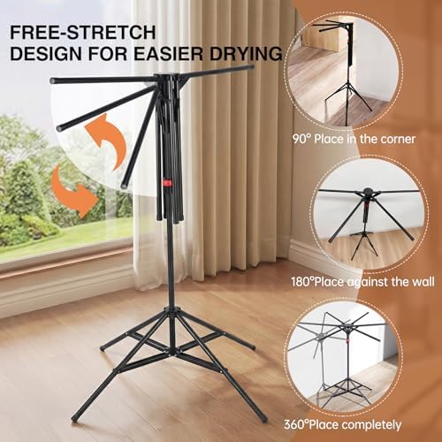 4-Leg Foldable Clothes Drying Rack with 6 Poles, 20 Hooks, 2 Clips - Image 3