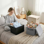 Fabric Storage Bins with Lids, Heavy Duty Collapsible Organizer Bins for Shelves, Stackable Closet Woven Baskets with Handles, 25L Rectangle Boxes for Bedroom Office, Cube Home Decor (Gray 2 Pack) - Image 6