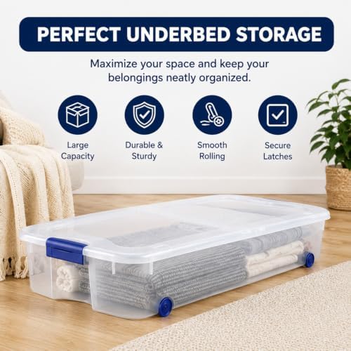 66 Qt Plastic Under-Bed Storage Bin with Wheeled&Lid for Home and Closets - Image 2