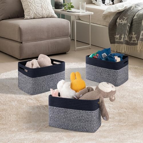 4 Pack Storage Baskets for Organizing, Woven Baskets for Shelves - Perfect for Toys, Books, Towels, and Clothes, Durable Gift Basket Bins Toy Storage, 12.7''L x9''W x7.8''H, Blue and Grey - Image 4