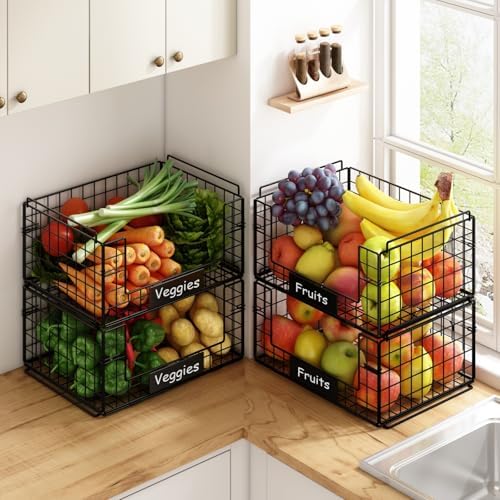 JKsmart 4 Pack XXL Stackable Wire Baskets for Pantry Organizers and Storage - Image 3