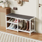 ZHOOGE Shoe Bench & Rack Storage Bench with Seat Cushion, Stable Entryway Bench Holds Up to 300 lb, (35" L x 12" W x 17" H, White) - Image 2