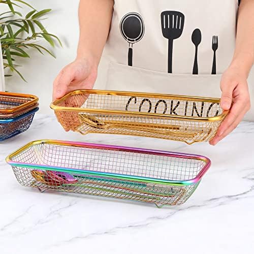 Buyer Star Stainless Steel Cutlery Drawer Organizer Pack of 6, Gold Mesh Storage Baskets with 4 Triangle Racks, Stackable Utensil Holder for Holding Flatware Kitchen Utensil - Image 2