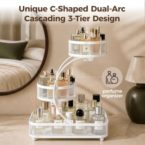 3 Tier Makeup Organizer for Vanity, Metal Bathroom Counter Organizer, Skincare Shelf, Perfume Organizer for Dresser, White Vanity Organizer for Bathroom&Bedroom, Gifts for Women, Mom, Wife, Girlfriend - Image 3