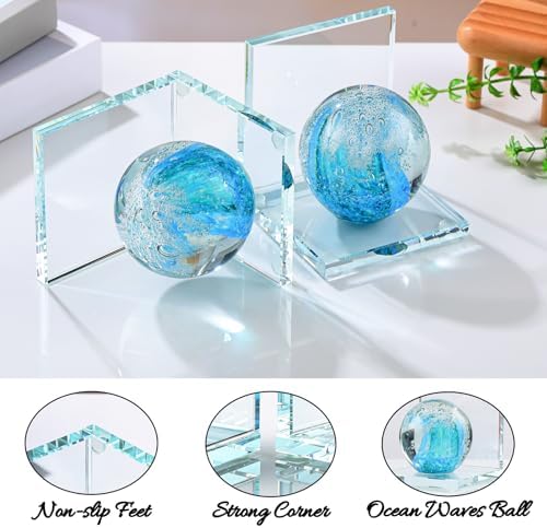 Arikyrist 1 Pair Crystal Bookends for Heavy Books with Hand Blown Wave Ball - Image 4