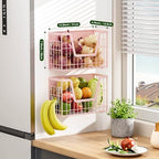2 Pack Magnetic Shelves for Fridge, Pink Magnet Wire Fruit Baskets - Image 2
