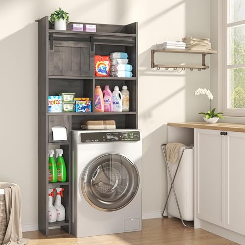 kepptory 30" W Over the Toilet Cabinet with Sliding Barn Door, Dark Grey - Image 7