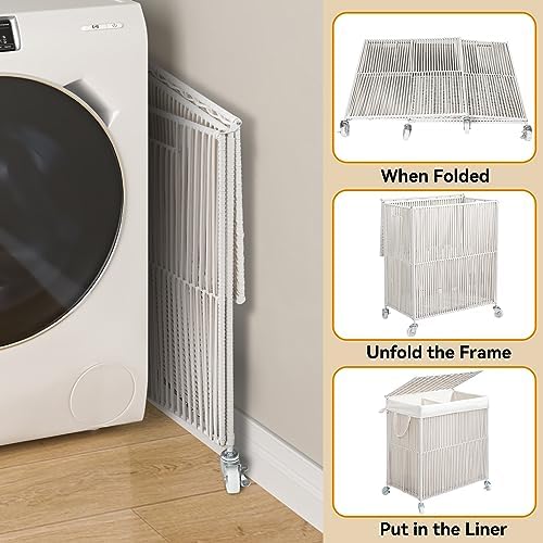 WOWLIVE Rolling Laundry Basket Wheels, Handwoven Laundry Hamper with Lid - Image 7